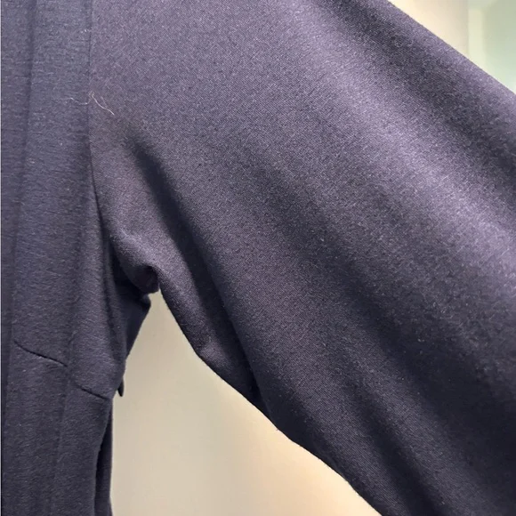 Navy Faux Wrap Cotton Blend Dress - Picture 7 of 8